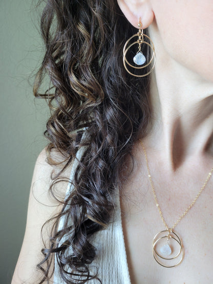 Crescent Moonstone Hoop Earrings