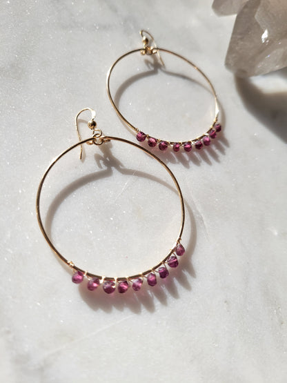 Rhodolite Garnet Hoop Earrings