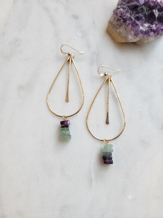 Fluorite Dangle Hoop Earrings