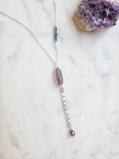 Amethyst and Moss Aquamarine Y Necklace