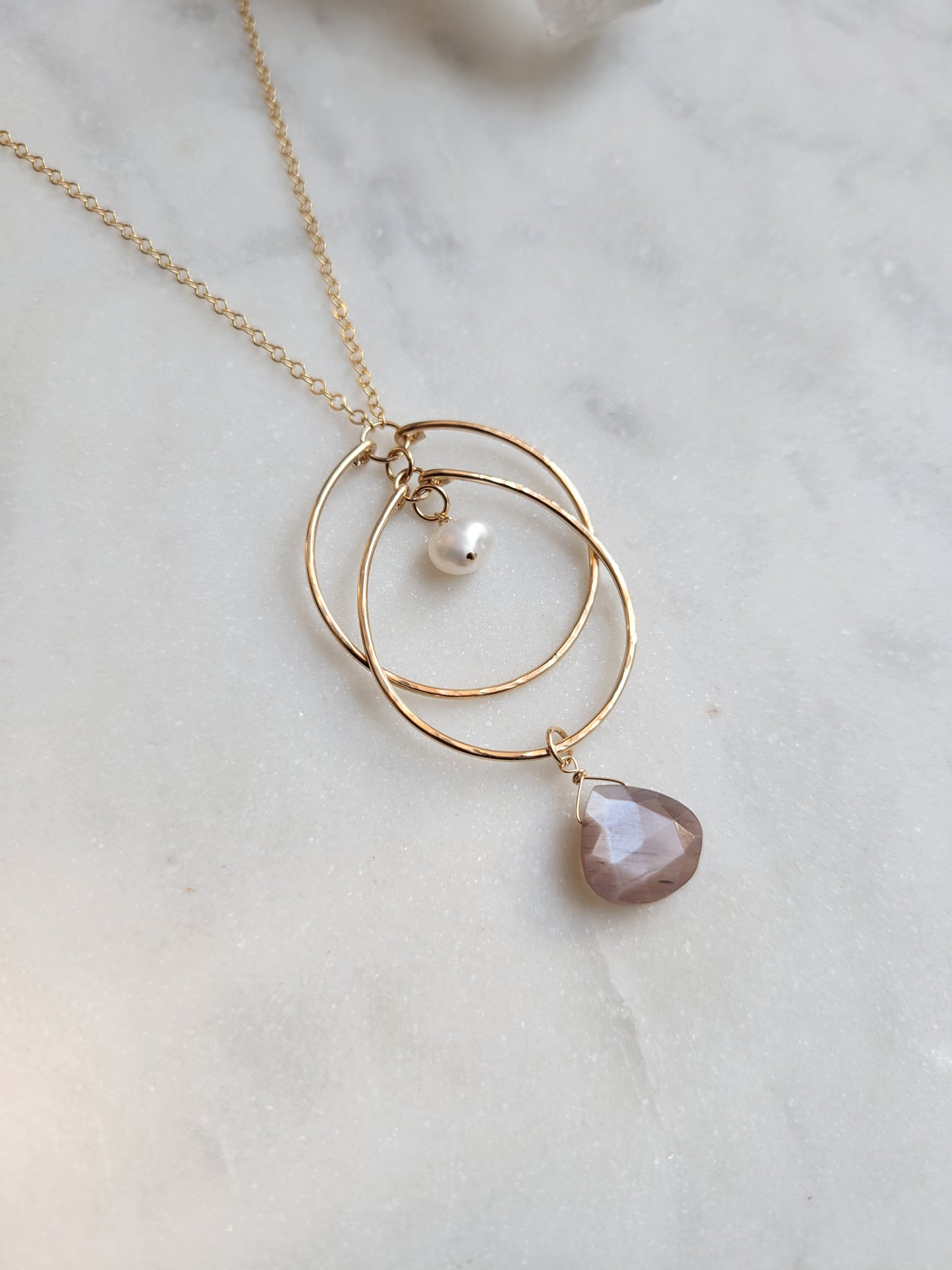 Chocolate Moonstone and Pearl Circle Necklace