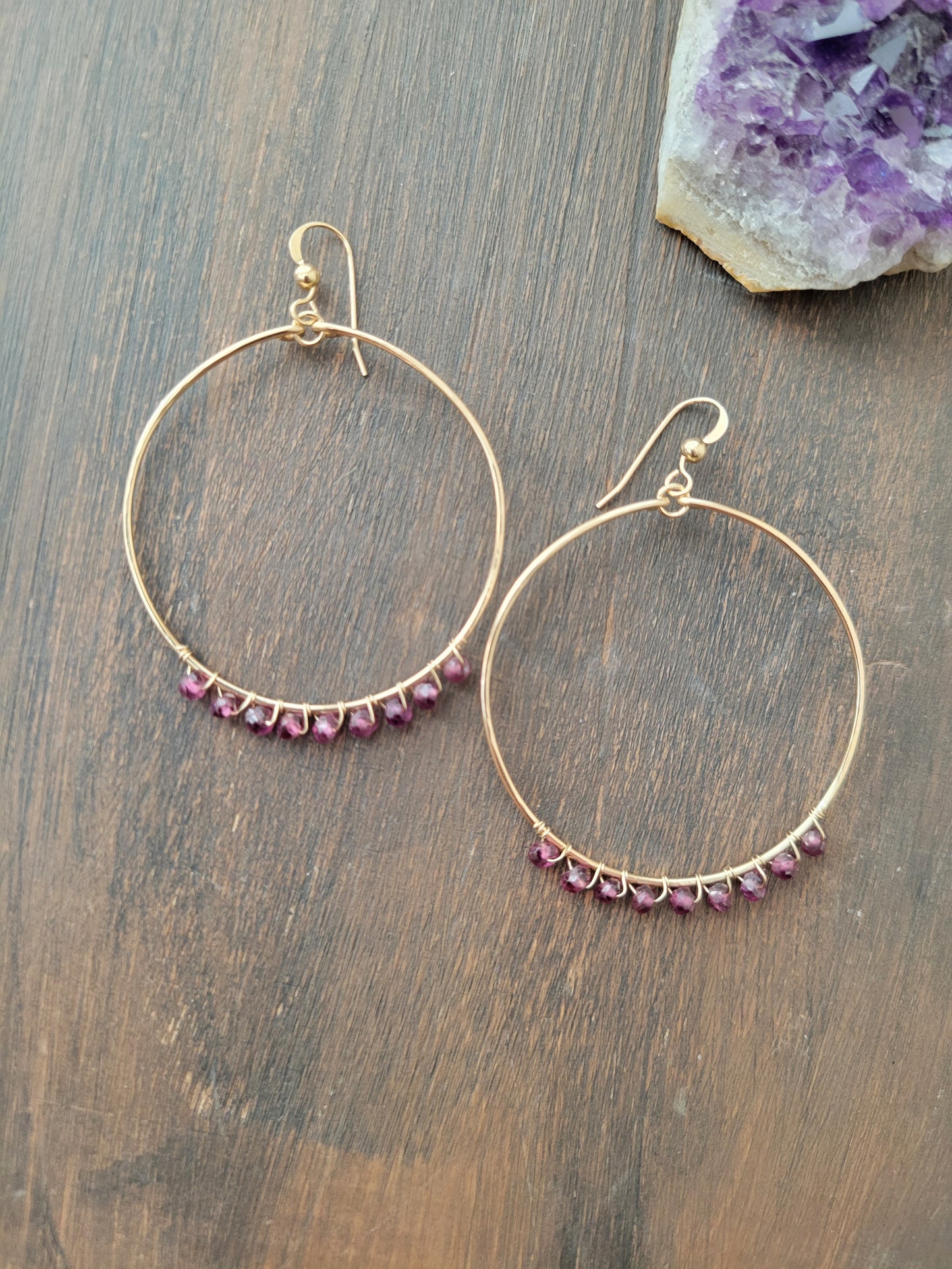 Rhodolite Garnet Hoop Earrings