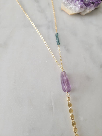 Amethyst and Moss Aquamarine Y Necklace