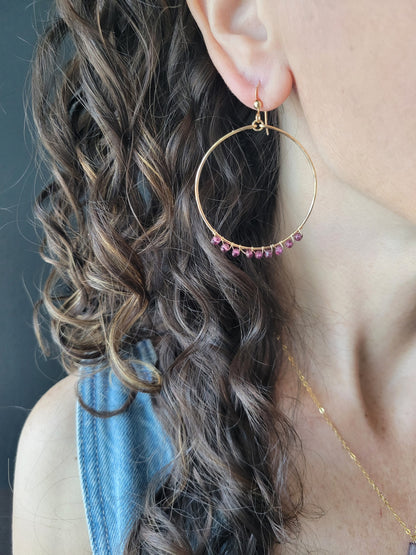 Rhodolite Garnet Hoop Earrings