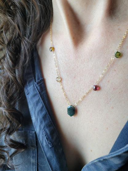 Watermelon Tourmaline Necklace with Moss Agate