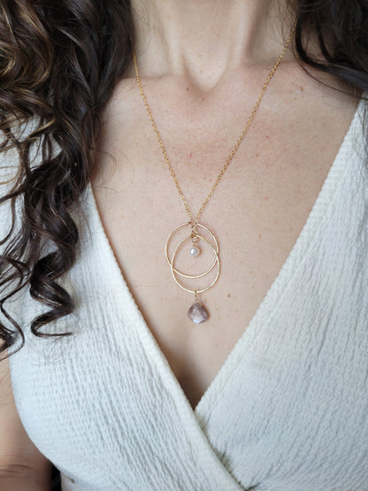 Chocolate Moonstone and Pearl Circle Necklace