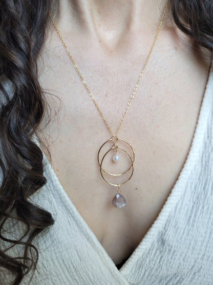 Chocolate Moonstone and Pearl Circle Necklace