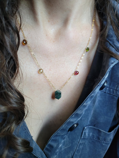 Watermelon Tourmaline Necklace with Moss Agate