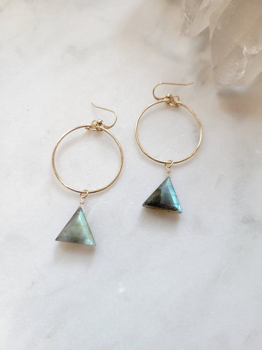 Triangle Hoop Earrings Labradorite