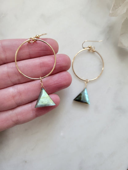 Triangle Hoop Earrings Labradorite