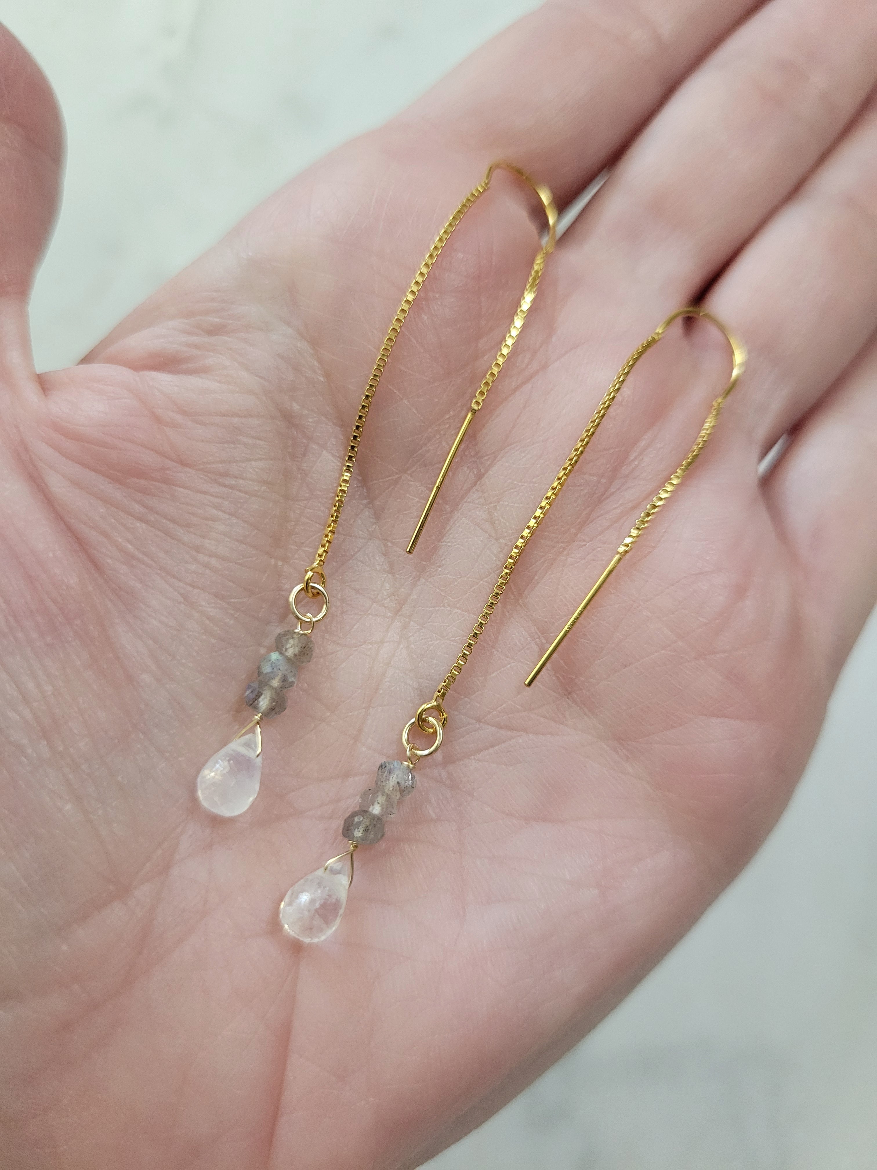 Labradorite good Earrings, Gold Threader Earrings, Long Dangle Earrings, Gemstone, Gold Filled Jewelry, Free Shipping