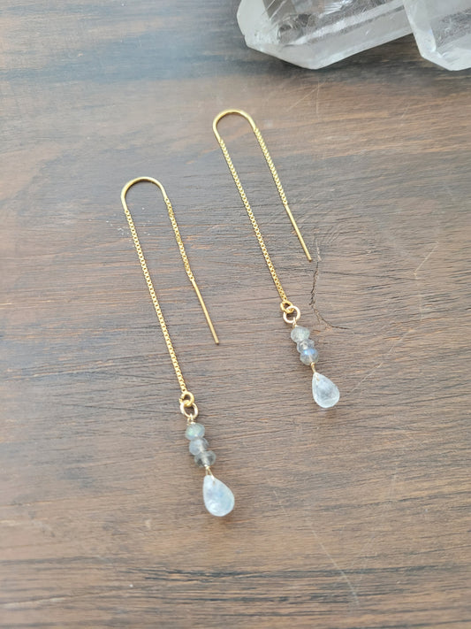 Moonstone Labradorite Threader Earrings