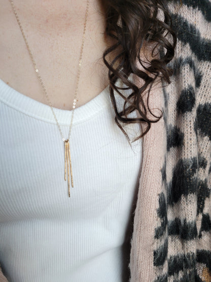 Long Gold Fringe Necklace