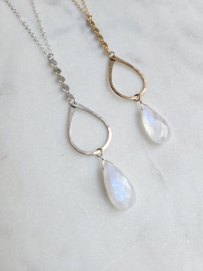 Long Y Necklace with Moonstone or Labradorite Gemstone