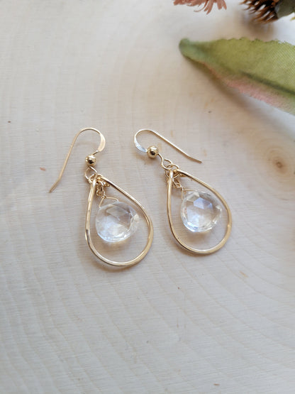 Quartz Teardrop Hoop Earrings