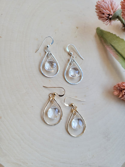 Quartz Teardrop Hoop Earrings