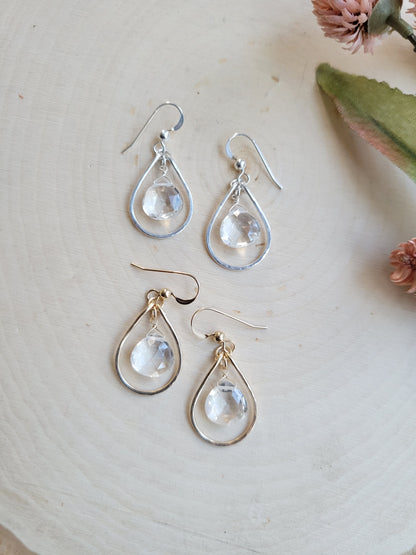 Quartz Teardrop Hoop Earrings