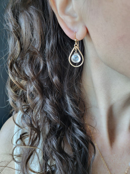 Quartz Teardrop Hoop Earrings