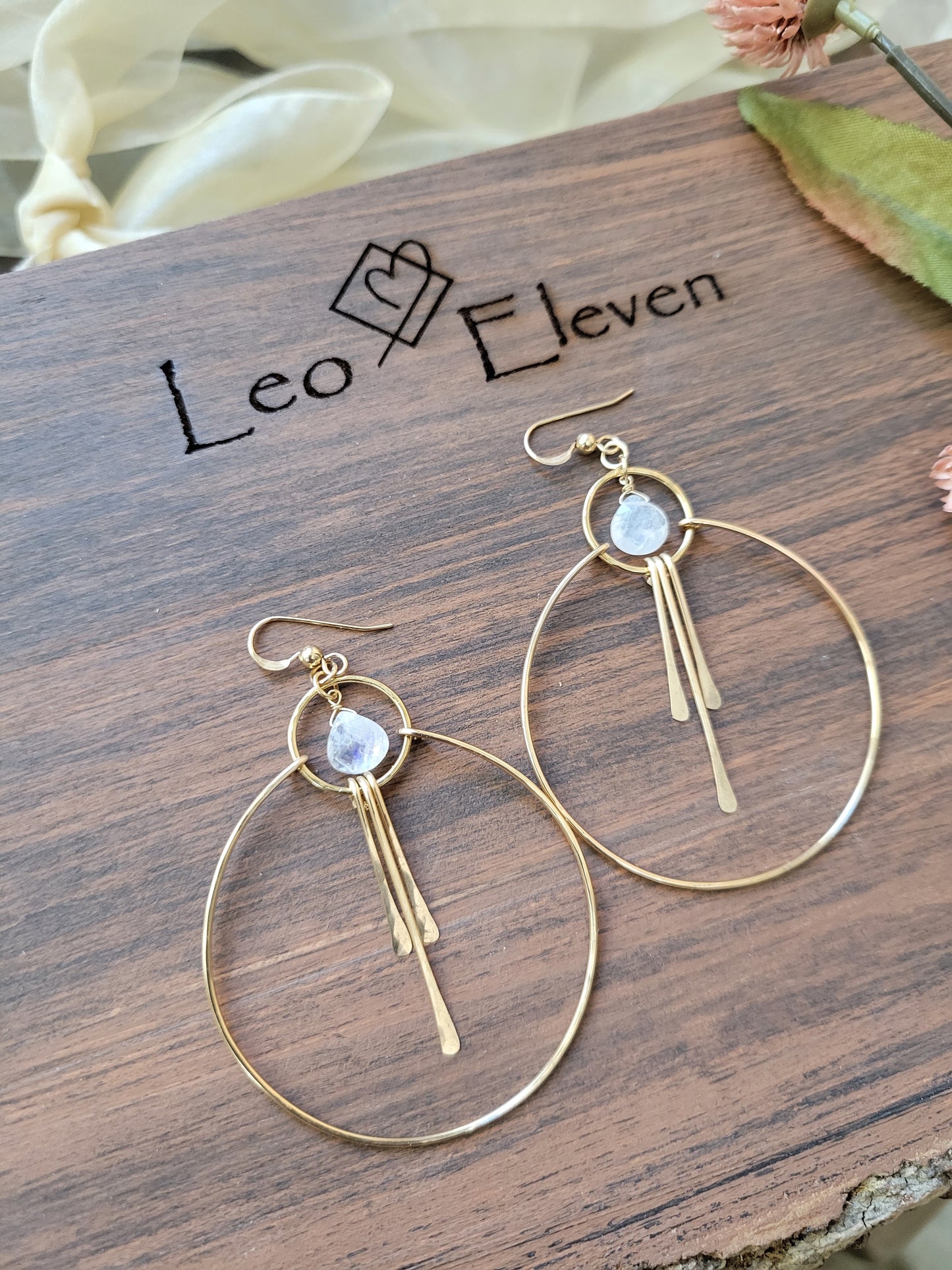 Moonstone Hoop Earrings with Fringe