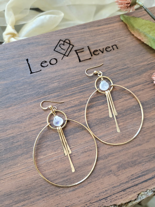 Moonstone Hoop Earrings with Fringe