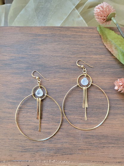 Moonstone Hoop Earrings with Fringe