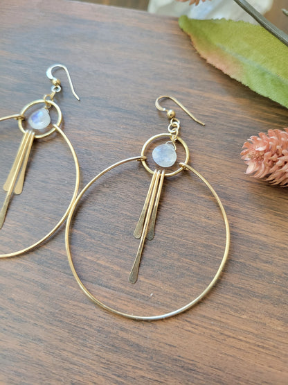 Moonstone Hoop Earrings with Fringe