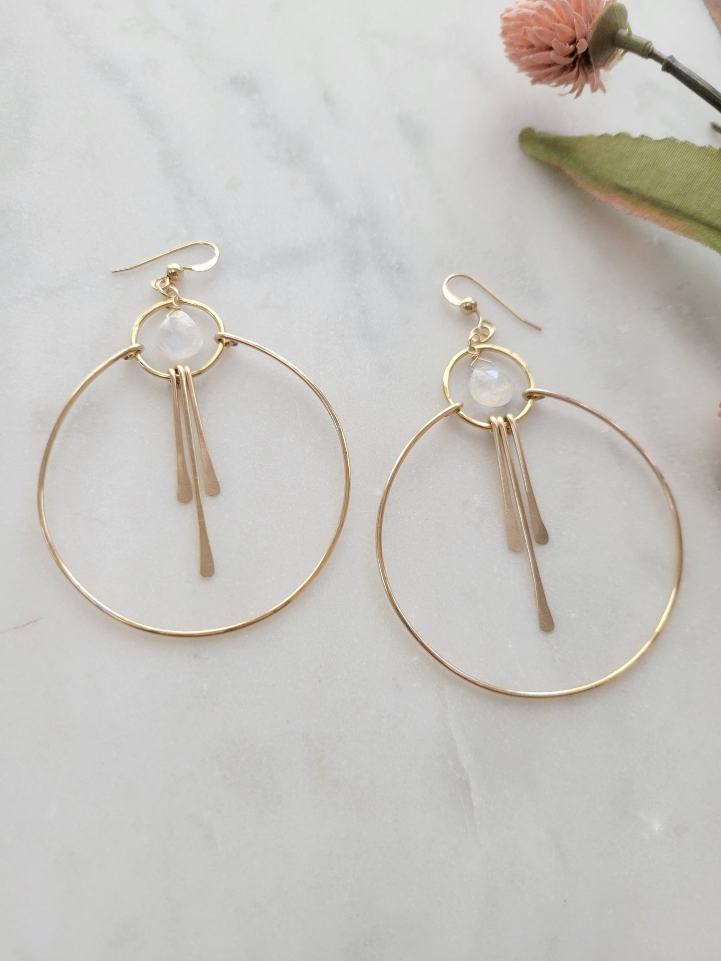 Moonstone Hoop Earrings with Fringe