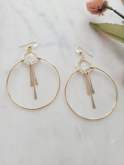 Moonstone Hoop Earrings with Fringe