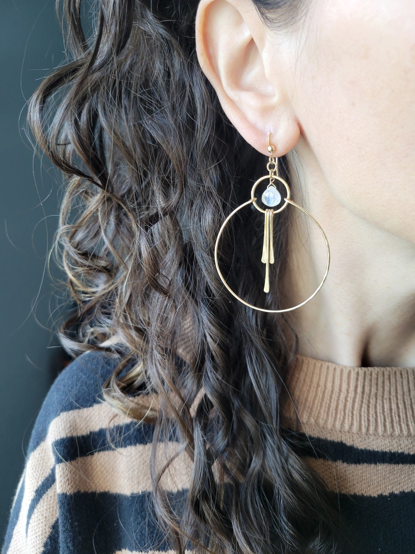 Moonstone Hoop Earrings with Fringe