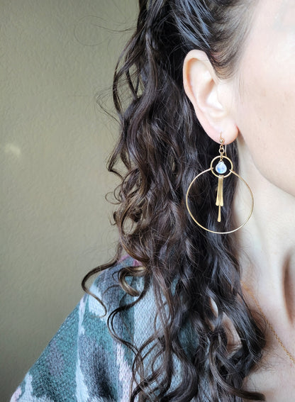 Moonstone Hoop Earrings with Fringe