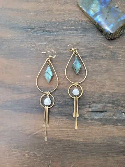 Labradorite and Moonstone Fringe Earrings