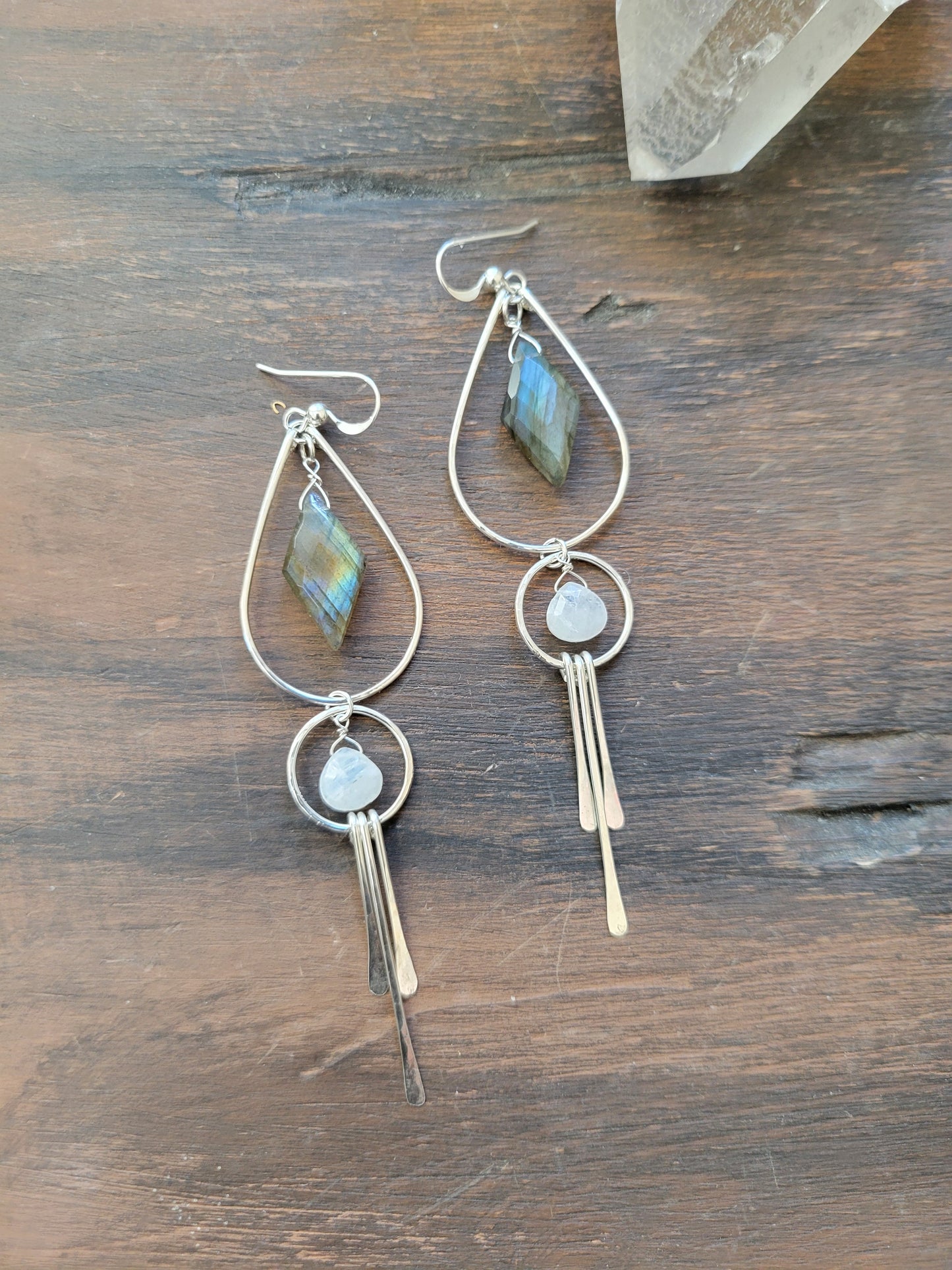 Labradorite and Moonstone Fringe Earrings