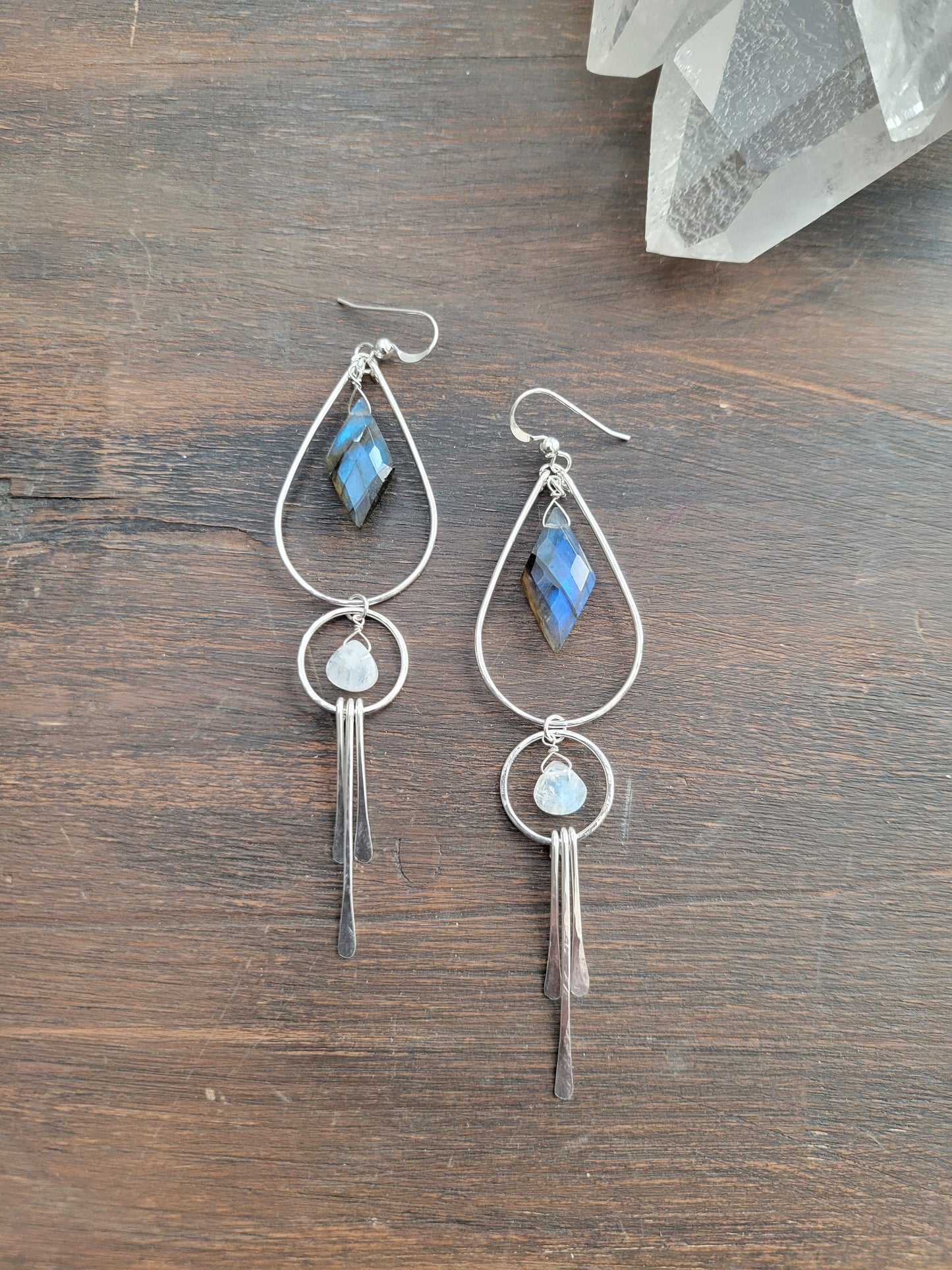 Labradorite and Moonstone Fringe Earrings