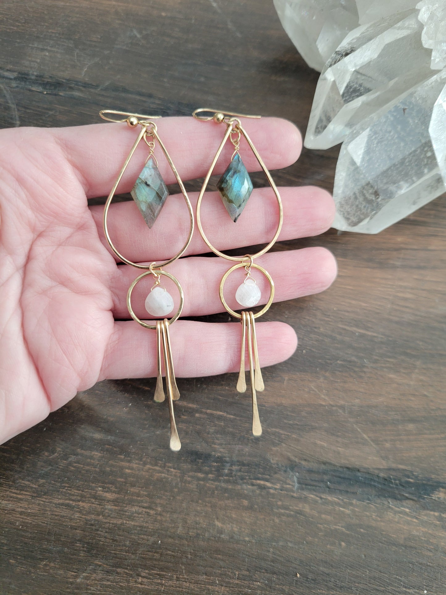 Labradorite and Moonstone Fringe Earrings