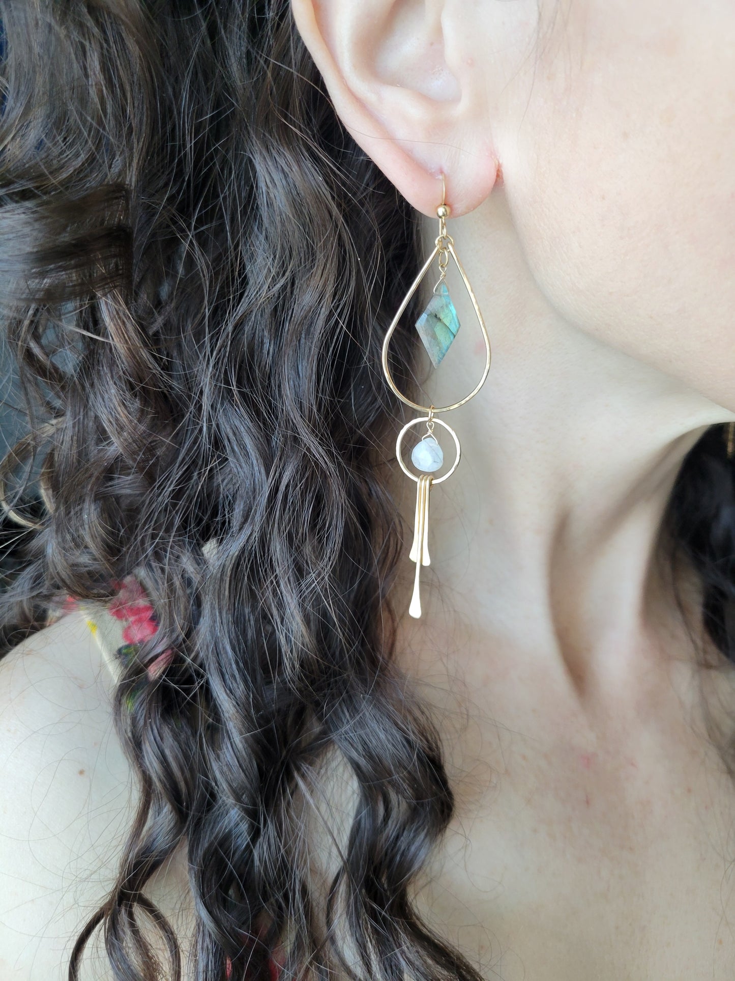 Labradorite and Moonstone Fringe Earrings