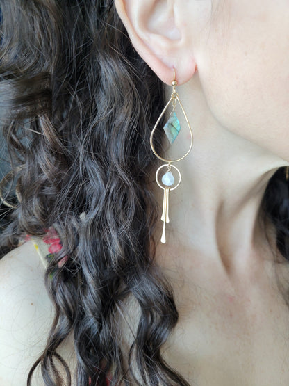Labradorite and Moonstone Fringe Earrings