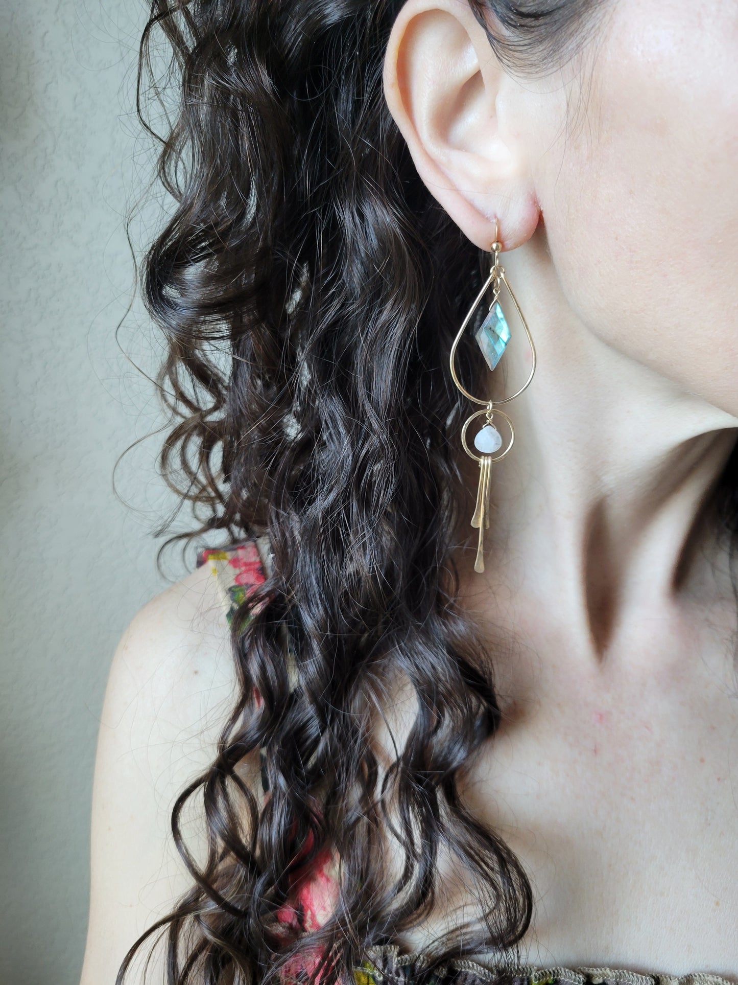 Labradorite and Moonstone Fringe Earrings