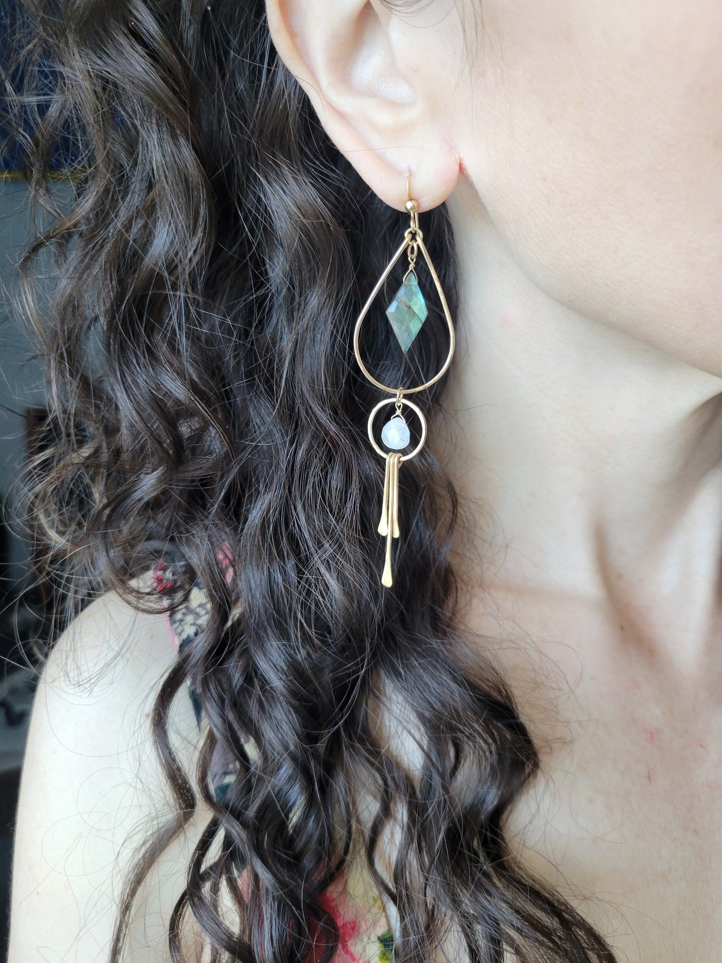 Labradorite and Moonstone Fringe Earrings