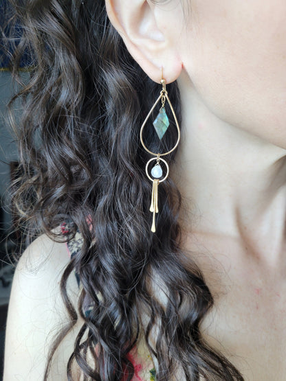 Labradorite and Moonstone Fringe Earrings