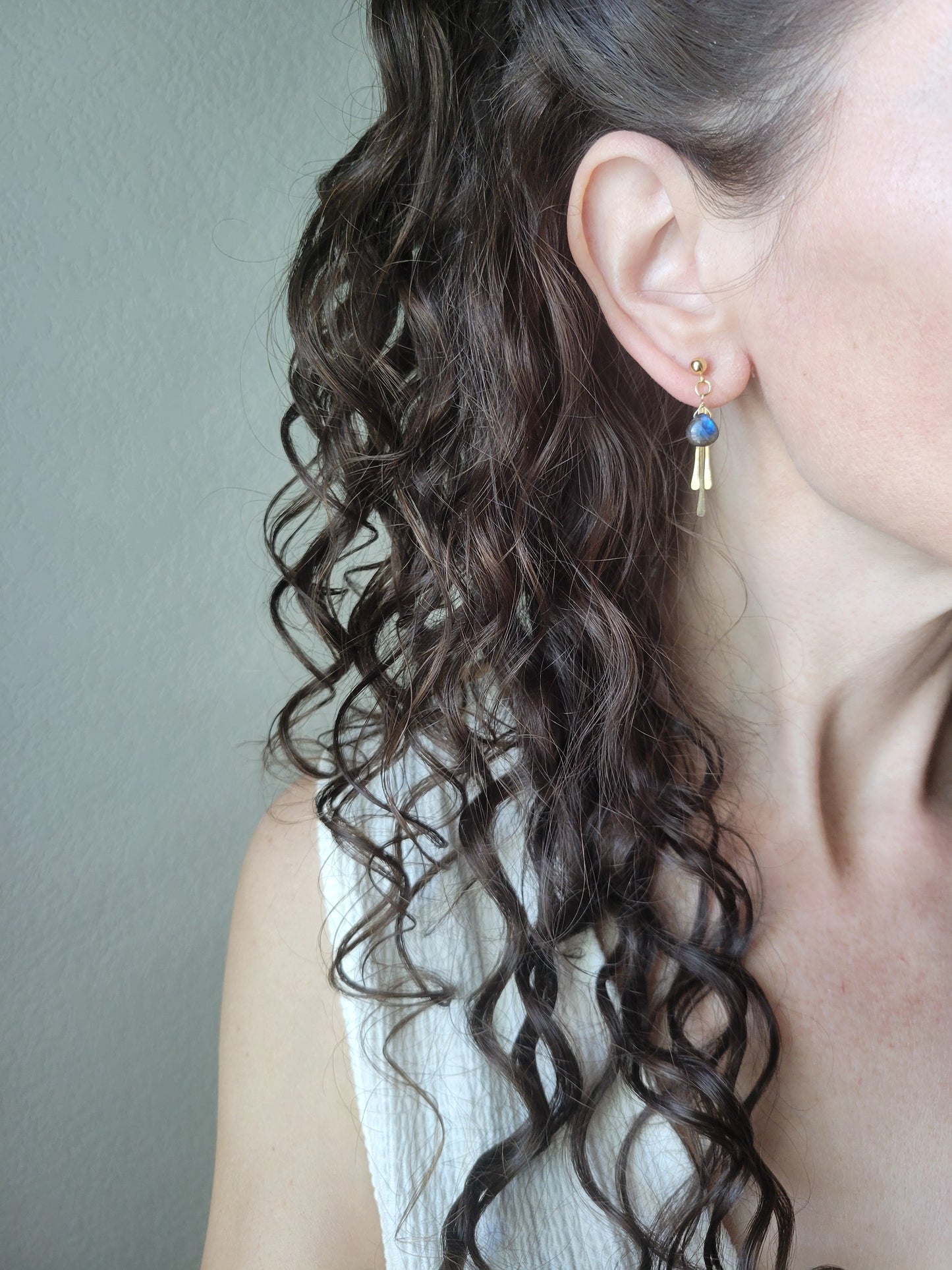 Labradorite Fringe Stud Earrings
