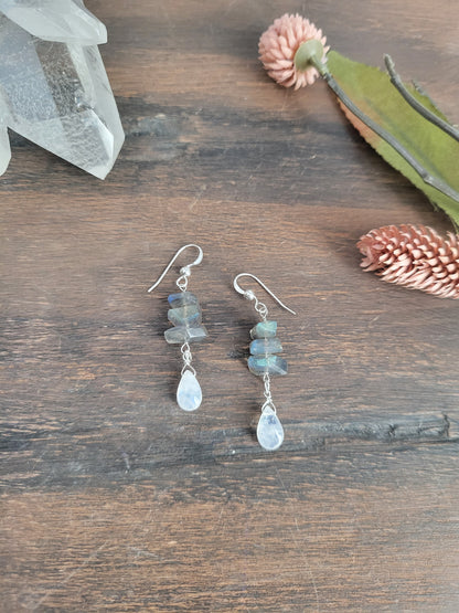 Labradorite and Moonstone Dangles