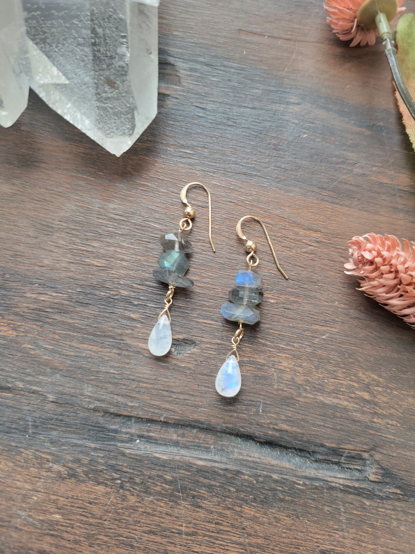 Labradorite and Moonstone Dangles