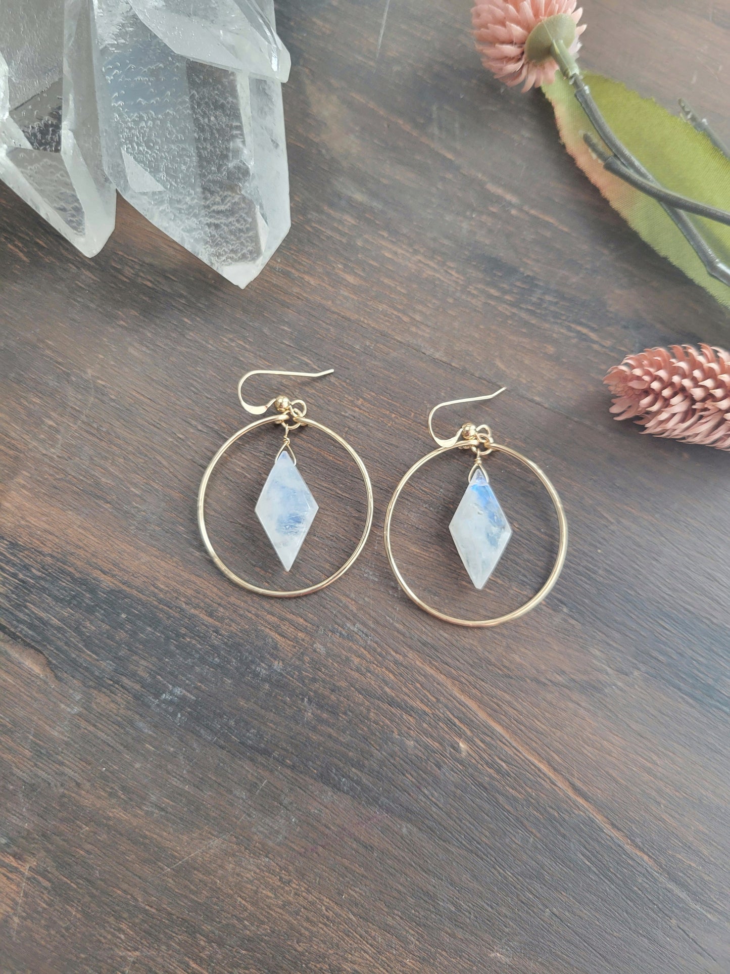 Rainbow Moonstone Hoop Earrings