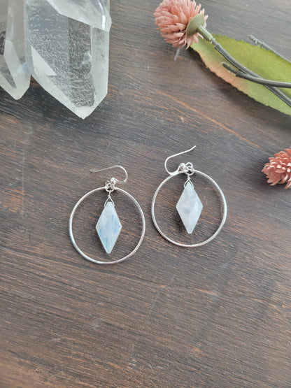 Rainbow Moonstone Hoop Earrings