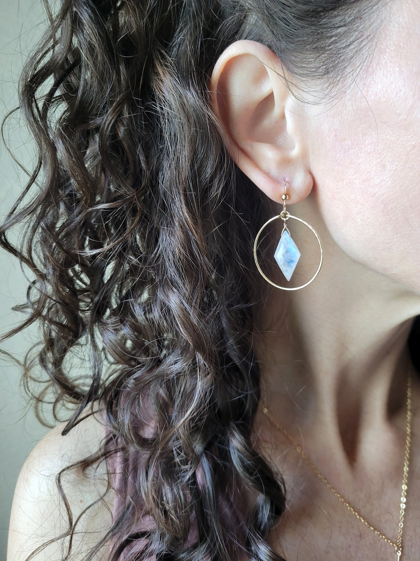 Rainbow Moonstone Hoop Earrings