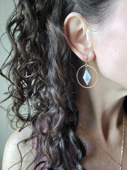 Rainbow Moonstone Hoop Earrings
