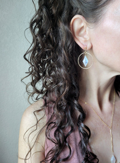 Rainbow Moonstone Hoop Earrings
