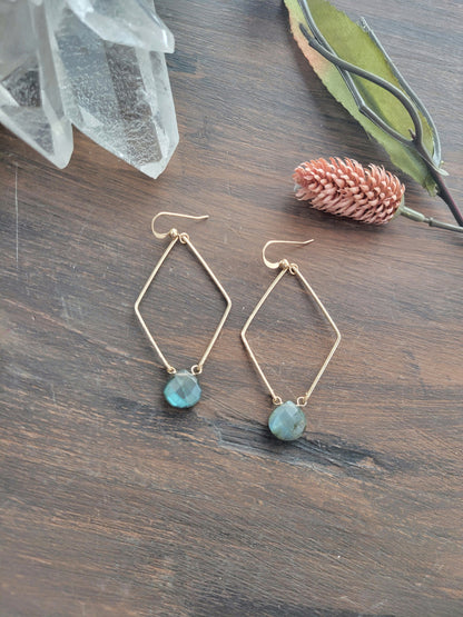 Diamond Hoop Labradorite Earrings