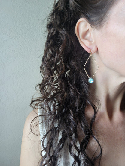 Diamond Hoop Labradorite Earrings