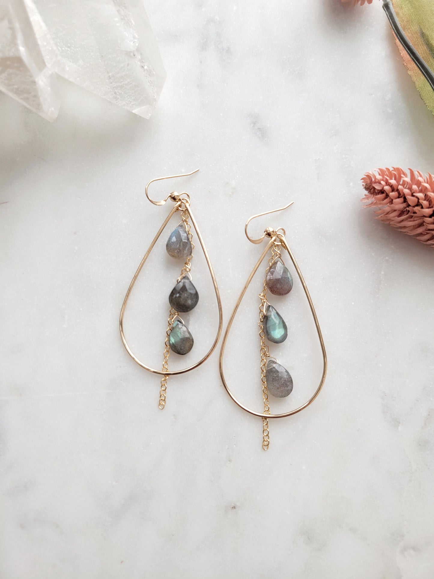 Labradorite Teardrop Dangle Hoop earrings